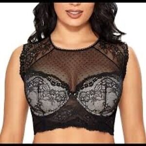 Debreva Black Lace Polka Dot Bralette Crop Top Corset Style 38 DD